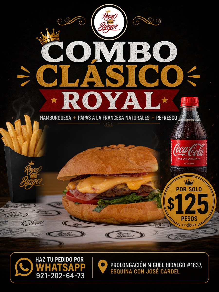 Combo Clásico Royal $125 — La Classic + papas + bebida